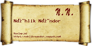 Náhlik Nándor névjegykártya